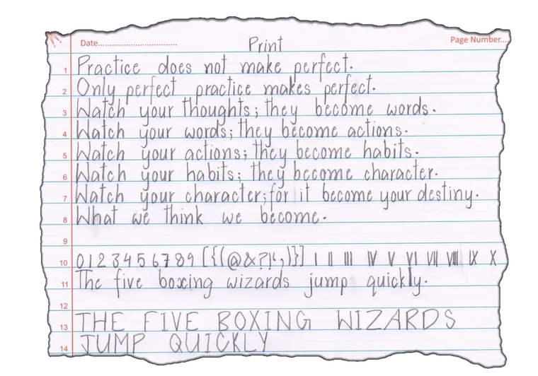 Print handwriting sample