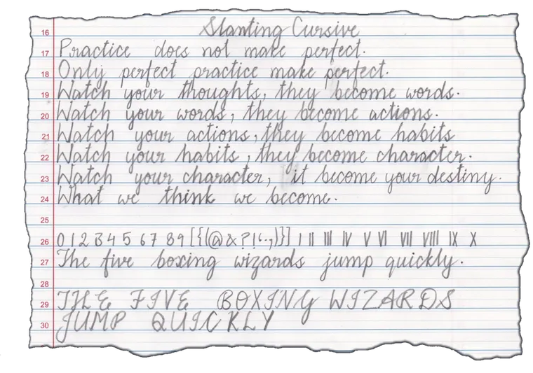Slanting Cursive handwriting sample