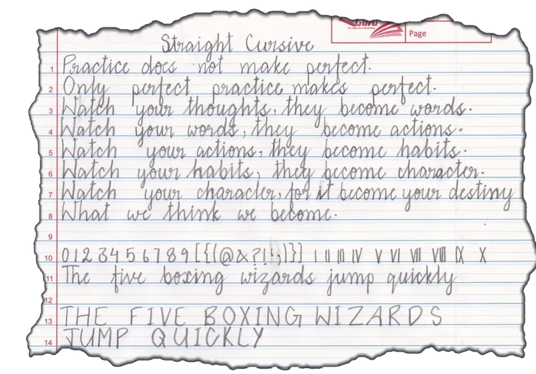 Straight Cursive handwriting sample